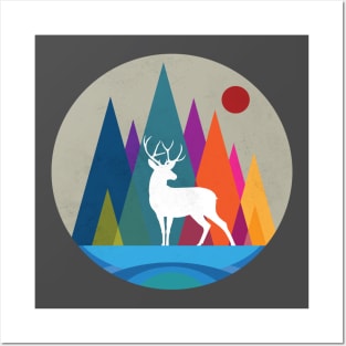 Deer by a Colorful Mountain Posters and Art